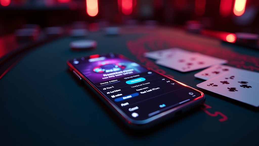 A smartphone on a casino table showing a clean mobile lobby interface