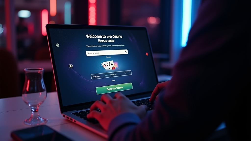 New player entering a bonus code on a casino welcome screen